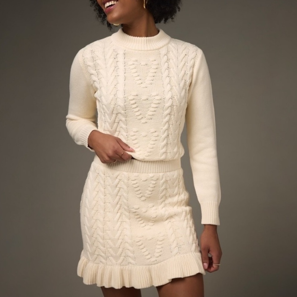 Francesca’s Cream Cable Knit Sweater Set - Size XS